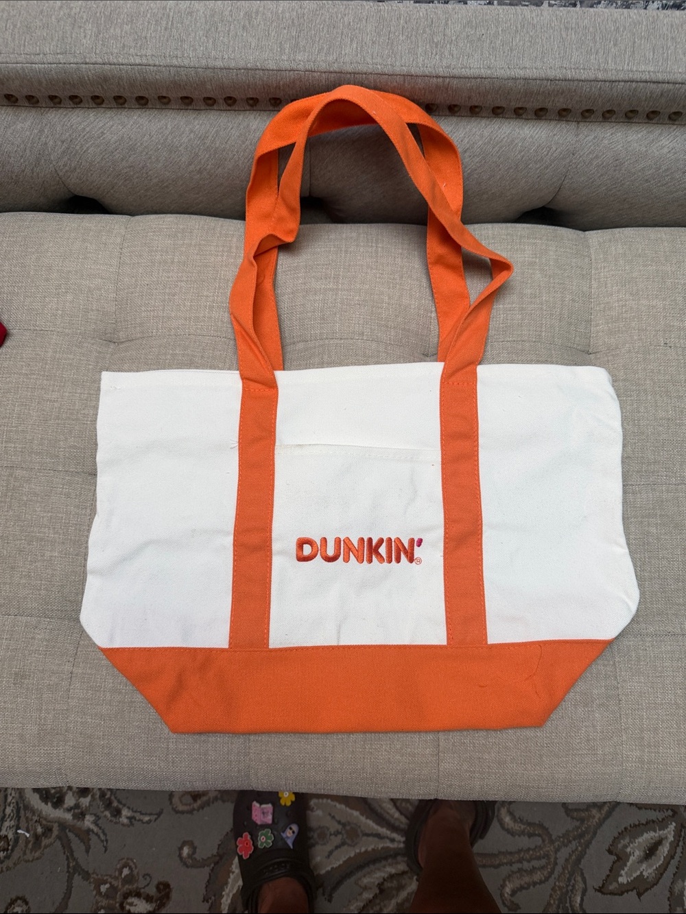 Dunkin' White and Orange Canvas Tote Bag
